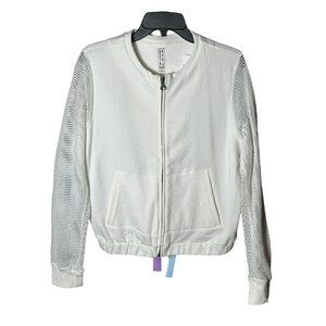 Drifter Jacket Size Women’s L White Full Zip With Fishnet Sleeves‎ EUC #G3-5